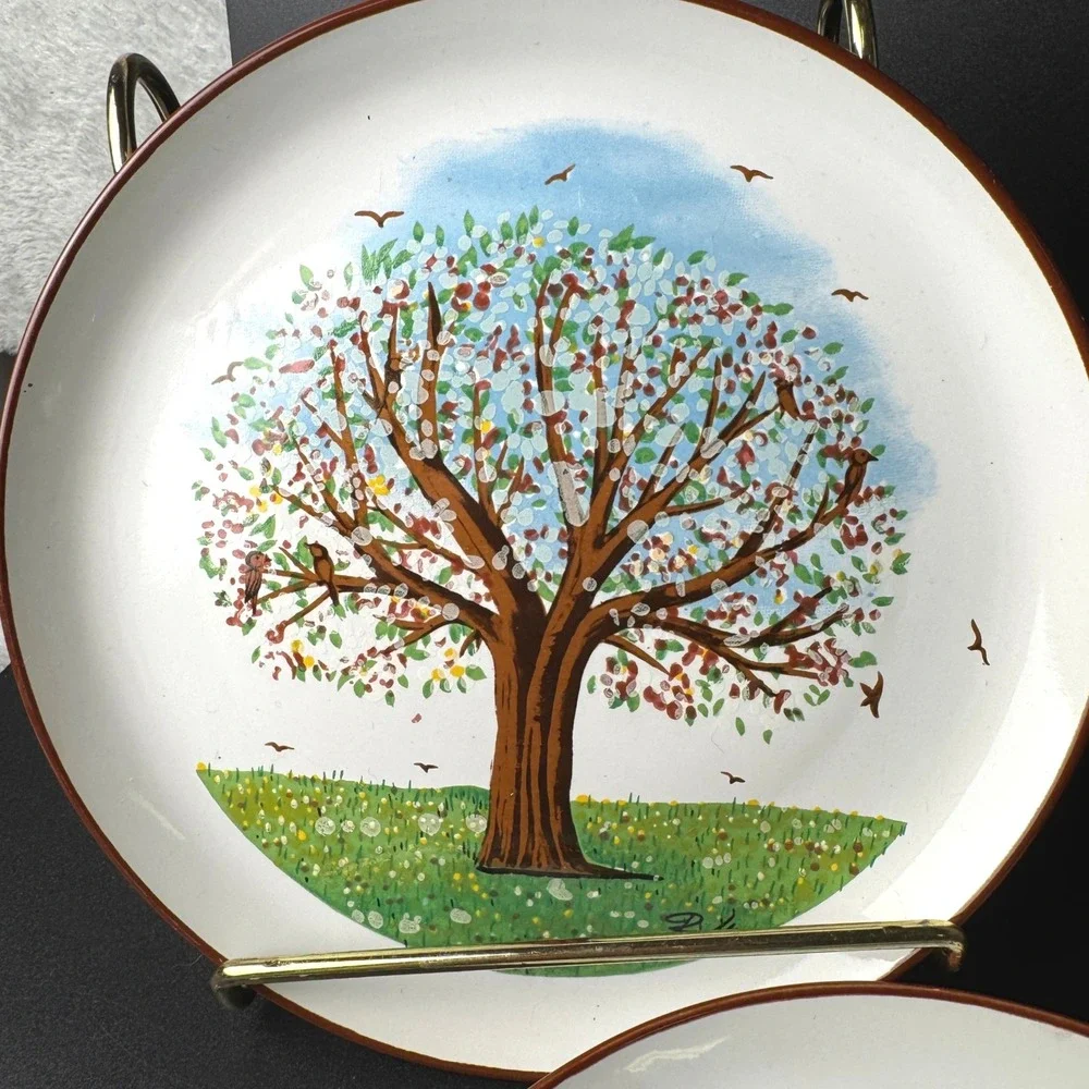 Vintage Oakstone Seneca 1983 Tree Seasons Art Decorative Plates Set 2 Signed